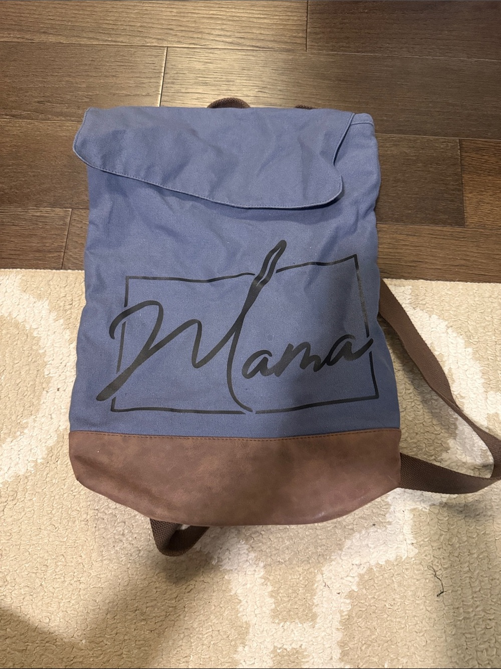 Mama Blue Canvas & Brown Trim Backpack